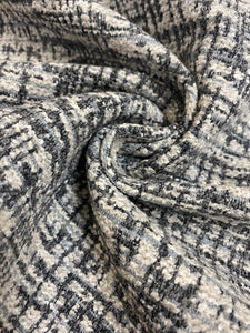 Designer Cream Charcoal Gray Abstract MCM Mid Century Modern Chenille Upholstery Fabric WHS 4005