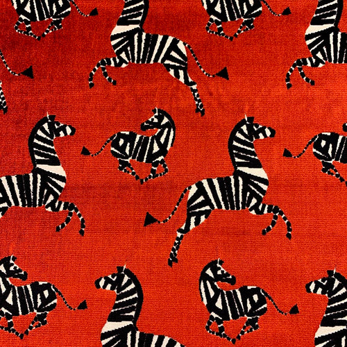 Red Black Cream Zebra Animal Cut Velvet Upholstery Fabric MGF