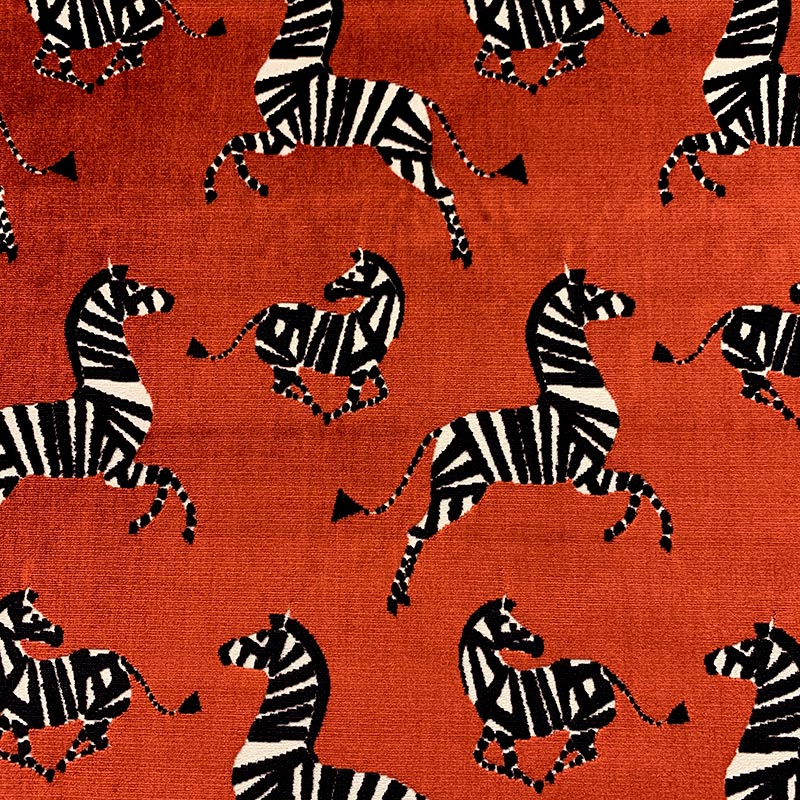 Red Black Cream Zebra Animal Cut Velvet Upholstery Fabric MGF