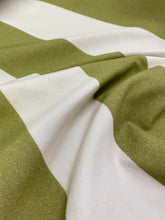 Load image into Gallery viewer, 66" Wide Lime Green Cream Stripe Indoor Outdoor Water &amp; Stain Resistant Upholstery Drapery Fabric STA 3580