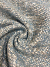Load image into Gallery viewer, Designer Wool Water &amp; Stain Resistant Teal Blue Cream Grey MCM Mid Century Modern Tweed Upholstery Fabric WHS 3969