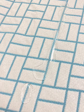 Load image into Gallery viewer, Designer Aqua Blue White Trellis Geometric Indoor Outdoor Water &amp; Stain Resistant Upholstery Drapery Fabric WHS 3978