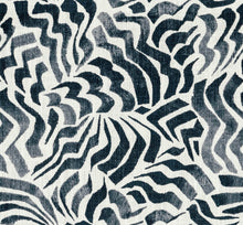 Load image into Gallery viewer, Stain Resistant Off White Indigo Navy Blue Abstract Linen Cotton Upholstery Drapery Fabric FB