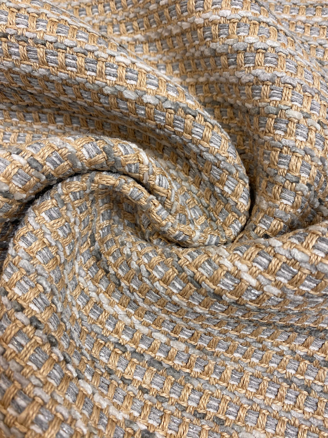 Designer Heavy Duty Beige Ecru Linen Flax Chenille Tweed Grey Water & Stain Resistant Upholstery Fabric WHS 3976