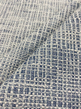 Load image into Gallery viewer, Designer Water &amp; Stain Resistant MCM Mid Century Modern Navy Blue Off White Tweed Upholstery Fabric WHS