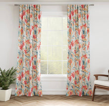 Load image into Gallery viewer, Stain Resistant Cream Teal Green Coral Floral Upholstery Drapery Fabric CF