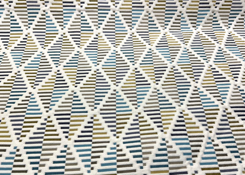 1.6 Yards Performance Pollack Kite Flyer Aqua Blue Teal Cream Mustard Gold Geometric Upholstery Fabric