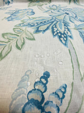 Load image into Gallery viewer, Lee Jofa Augustine Print Linen Floral Botanical Water &amp; Stay Resistant Drapery Upholstery Fabric Aqua Blue Beige Green Cream STA 3356