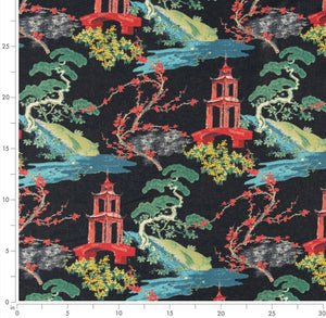 Stain Resistant Black Red Teal Green Chinoiserie Asian Upholstery Drapery Fabric CF