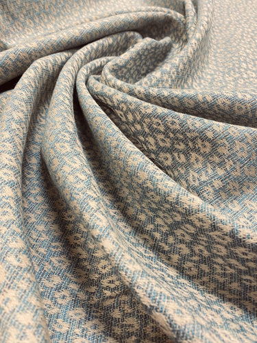 Ralph Lauren Perryn Ikat Chambray Blue Beige Animal Cheetah Pattern Drapery Upholstery Fabric STA 3133