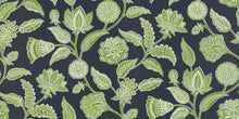 Load image into Gallery viewer, Linen Cotton Floral Botanical Navy Blue Lime Green White Upholstery Drapery Fabric FB