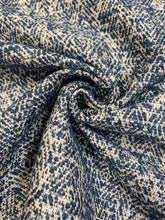 Load image into Gallery viewer, Designer Navy Blue Grey Water &amp; Stain Resistant Abstract Tweed Upholstery Fabric STA 3695