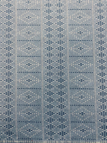 Designer Antique Blue Navy Beige Geometric Woven Upholstery Fabric WHS 3836