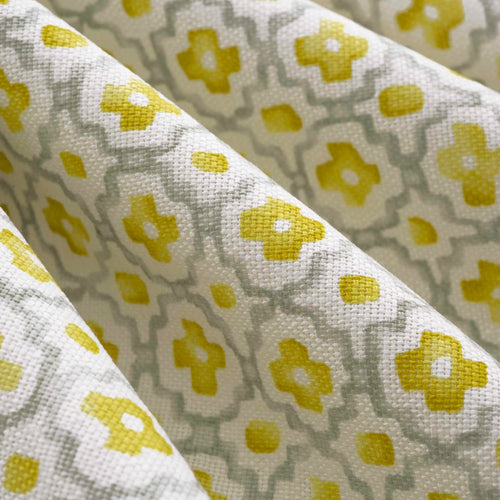 Cream Grey Mustard Yellow Cotton Batik Medallion Upholstery Drapery Fabric FB
