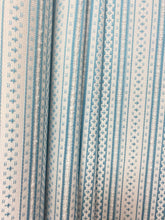 Load image into Gallery viewer, Designer Cream Turquoise Blue Stripe Indoor Outdoor Water &amp; Stain Resistant Upholstery Drapery Fabric WHS 4106