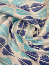 Load image into Gallery viewer, 54&quot; x 70&quot; Piece Sunbrella Alaxi Duets Dup Sea Navy Blue Turquoise Ikat Stripe Outdoor Water &amp; Stain Resistant Upholstery Fabric WHS 3500