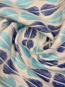 54" x 70" Piece Sunbrella Alaxi Duets Dup Sea Navy Blue Turquoise Ikat Stripe Outdoor Water & Stain Resistant Upholstery Fabric WHS 3500