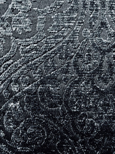 Amalfi Charcoal Black Chenille Damask Upholstery Fabric / Shadow