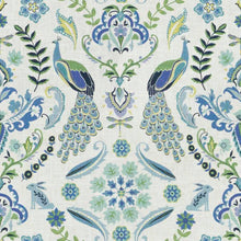 Load image into Gallery viewer, Linen Cotton Ivory Navy Blue Yellow Green Floral Drapery Fabric FB