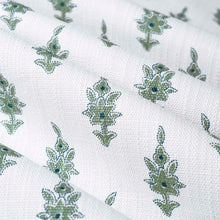 Load image into Gallery viewer, Navy Blue Cream Green Botanical Ikat Upholstery Drapery Fabric FB