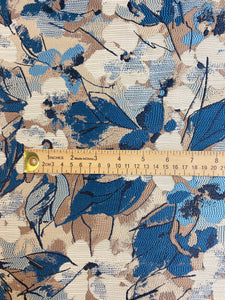 Designer Cream Teal Blue Taupe Floral Upholstery Fabric WHS 4230