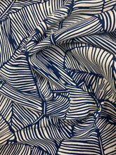 Load image into Gallery viewer, Brunschwig &amp; Fils Les Palmiers Navy Blue White Tropical Linen Water Resistant Upholstery Drapery Fabric WHS 3381