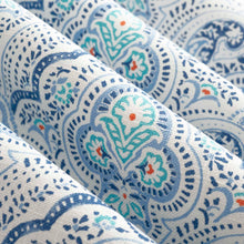 Load image into Gallery viewer, Cotton Linen Cream Navy Blue Turquoise Orange Upholstery Drapery Fabric FB