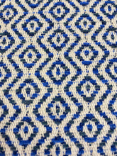 Load image into Gallery viewer, 1.9 Yd Designer Navy Blue White Geometric Diamond Water &amp; Stain Resistant Upholstery Fabric WHS 3260