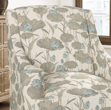 Load image into Gallery viewer, Water &amp; Stain Resistant Cream Beige Blue Grey Teal Floral Lotus Upholstery Drapery Fabric CF