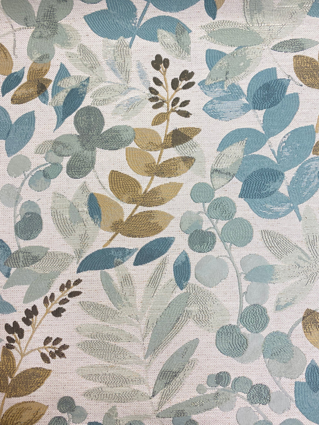 1.6 Yard Teal Beige Olive Floral Botanical Water & Stain Resistant Upholstery Fabric WHS 3758