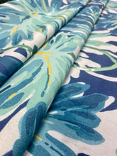 Load image into Gallery viewer, Linda Lane Water &amp; Stain Resistant Botanical Palm Leaves Cotton Teal Navy Blue Yellow Upholstery Drapery Fabric STA 3082