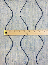 Load image into Gallery viewer, 1.25 Yard Designer Navy Blue Teal Green Cream MCM Mid Century Modern Tweed Embroidered Water Resistant Upholstery Drapery Fabric WHS 3450
