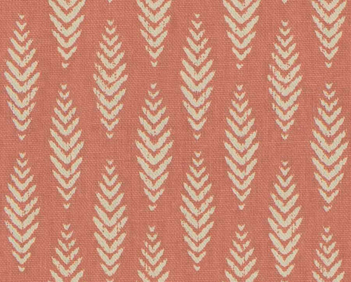Linen Cotton Fern Floral Botanical Ikat Drapery Fabric Coral Cream FB