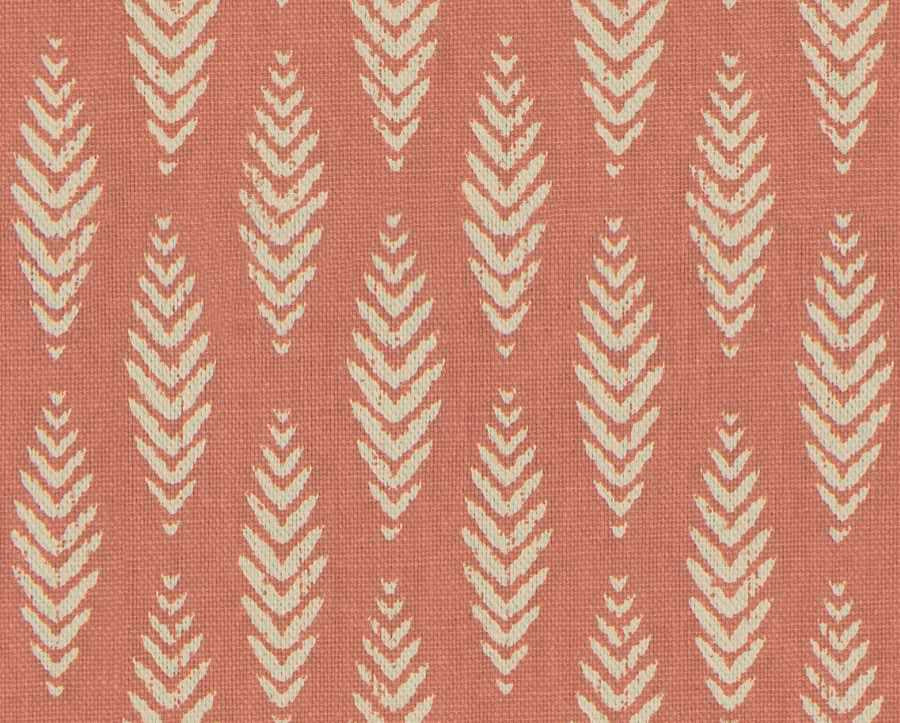 Linen Cotton Fern Floral Botanical Ikat Drapery Fabric Coral Cream FB