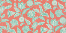 Load image into Gallery viewer, Linen Cotton Floral Cream Coral Turquoise Pink Upholstery Drapery Fabric FB