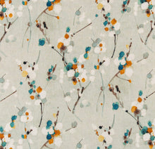 Load image into Gallery viewer, Stain Resistant Seafoam Green Turquoise Orange Floral Upholstery Drapery Fabric CF