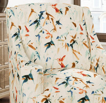 Load image into Gallery viewer, Stain Resistant Cream Navy Blue Mustard Orange Floral Bird Upholstery Drapery Fabric CF