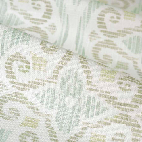 Sage Green Cream Aqua Cotton Medallion Upholstery Drapery Fabric FB