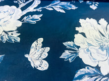 Load image into Gallery viewer, 1.5 Yard Brunschwig &amp; Fils Les Pivoines Navy Blue White Floral Cotton Drapery Fabric
