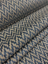 Load image into Gallery viewer, 1.8 Yard Designer Navy Blue Grey Chenille Herringbone Tweed Upholstery Fabric WHS 3984