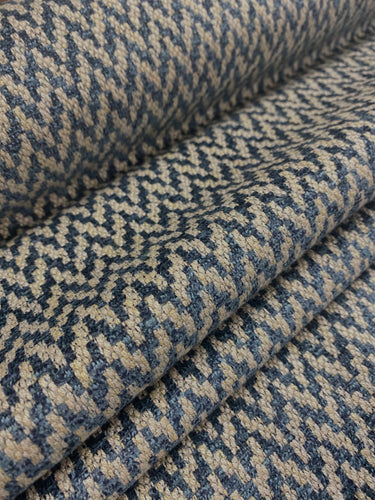 1.8 Yard Designer Navy Blue Grey Chenille Herringbone Tweed Upholstery Fabric WHS 3984