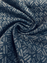 Load image into Gallery viewer, 1.5 Yard Designer Indoor Outdoor Geometric Water &amp; Stain Resistant Denim Navy Blue Tribal Upholstery Fabric WHS 4133