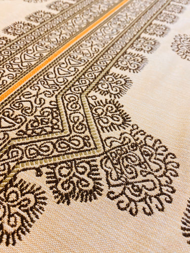 1.5 Yard Designer Water & Stain Resistant Brown Mustard Beige Ethnic Stripe Upholstery Fabric WHS 3843