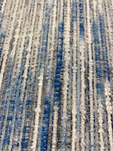 Load image into Gallery viewer, Designer Blue Grey Cream Textured Stripe Water &amp; Stain Resistant Chenille Upholstery Fabric STA 3313