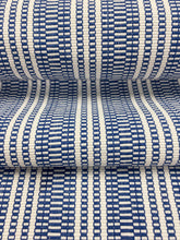 Load image into Gallery viewer, 1.5 Yard Designer Navy Blue White Nautical Stripe Woven Upholstery Fabric WHS 3705