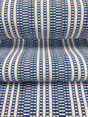 1.5 Yard Designer Navy Blue White Nautical Stripe Woven Upholstery Fabric WHS 3705
