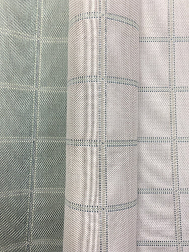 Designer Reversible Seafoam Green Beige Plaid Windowpane Water & Stain Resistant Indoor Outdoor Upholstery Fabric WHS 3839