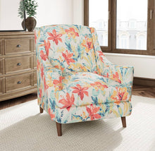 Load image into Gallery viewer, Stain Resistant Cream Teal Green Coral Floral Upholstery Drapery Fabric CF