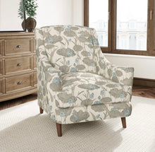 Load image into Gallery viewer, Water &amp; Stain Resistant Cream Beige Blue Grey Teal Floral Lotus Upholstery Drapery Fabric CF