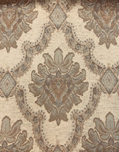 Load image into Gallery viewer, Mustard Beige Taupe Damask Chenille Water &amp; Stain Resistant Upholstery Fabric WHS 3736